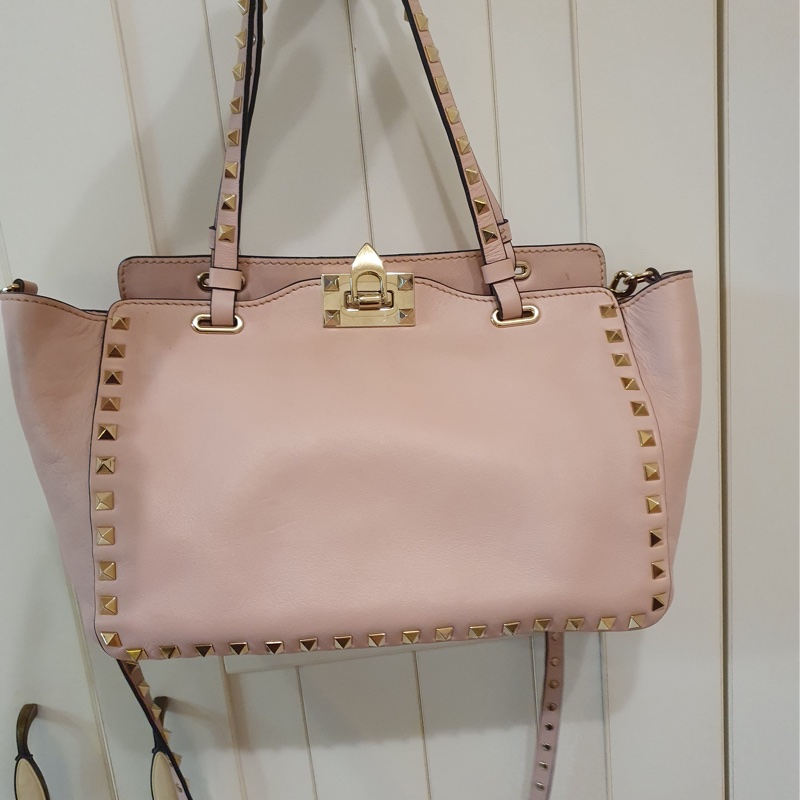 valentino 卯釘 中型包 粉金經典-6