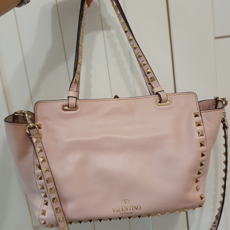 valentino 卯釘 中型包 粉金經典-8