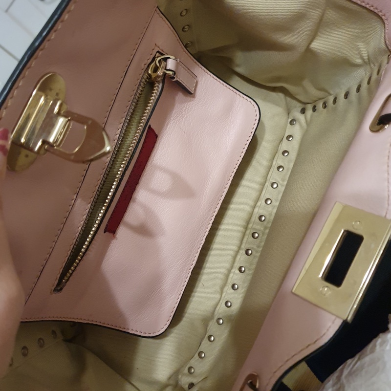 valentino 卯釘 中型包 粉金經典-10
