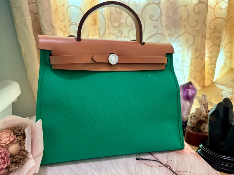 HERMES綠拼棕皮革HERBAG31-1