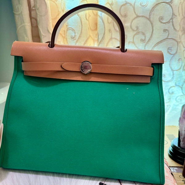 HERMES綠拼棕皮革HERBAG31-9