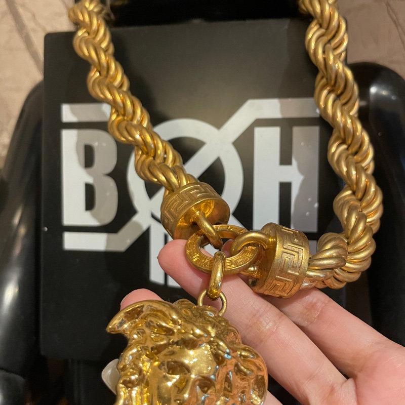 VERSACE  金色 麻花粗鏈 粗麻花  經典 立體 大logo  項鍊-3