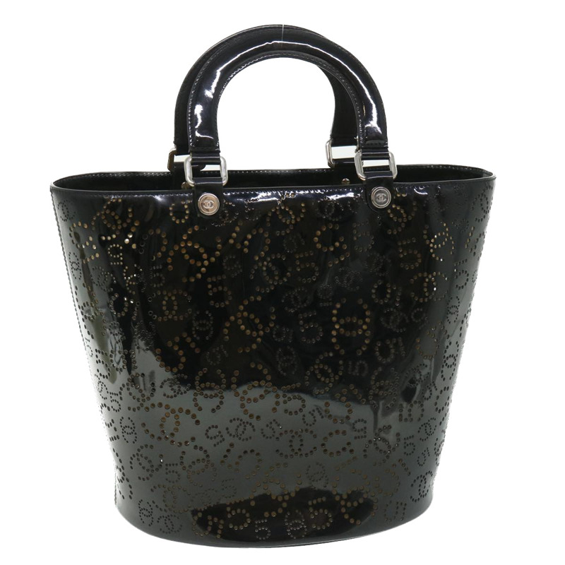 【日本直送】CHANEL COCO Mark Punching 手包漆皮黑 CC 正品 54999-0