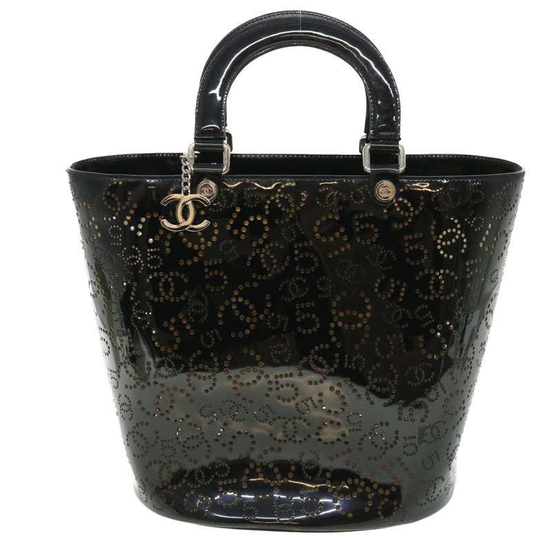 【日本直送】CHANEL COCO Mark Punching 手包漆皮黑 CC 正品 54999-1