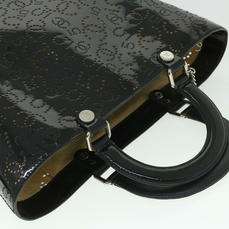 【日本直送】CHANEL COCO Mark Punching 手包漆皮黑 CC 正品 54999-5