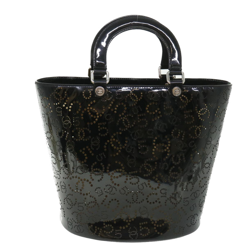 【日本直送】CHANEL COCO Mark Punching 手包漆皮黑 CC 正品 54999-12