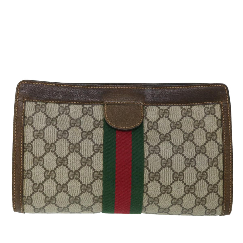 【日本直送】GUCCI GG 帆布 Web Sherry Line 手拿包 PVC 皮革米色綠色正品 54839-12