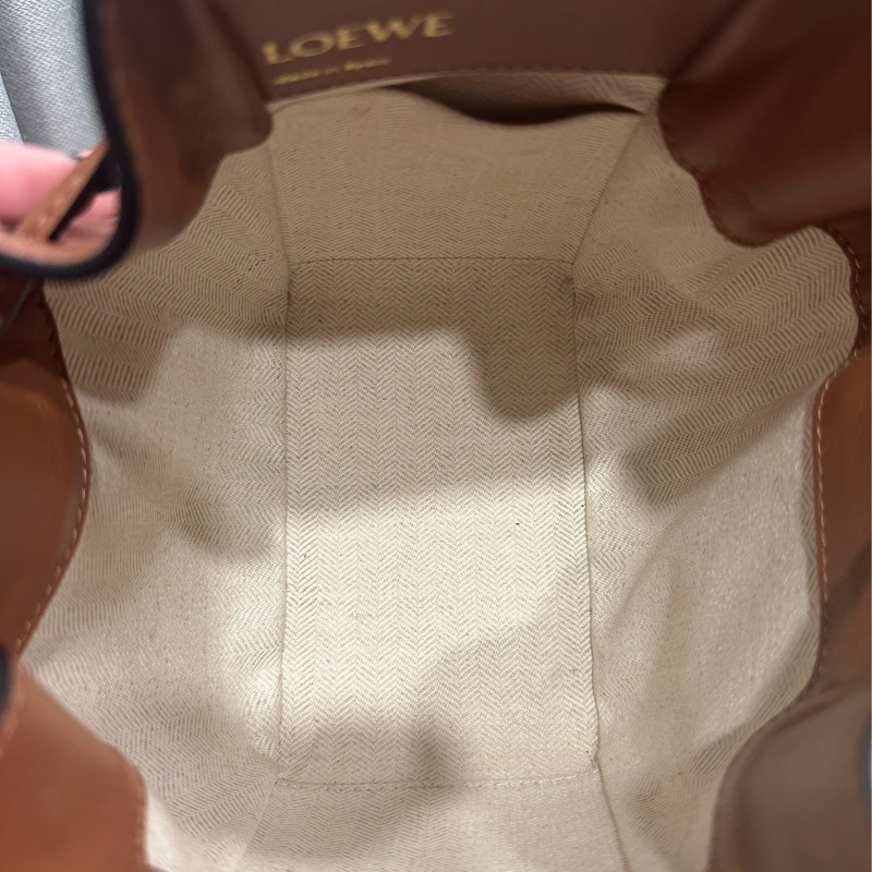 LOEWE hammock mini 小牛皮配緹花織 亞麻色+棕色(吊床包)-5