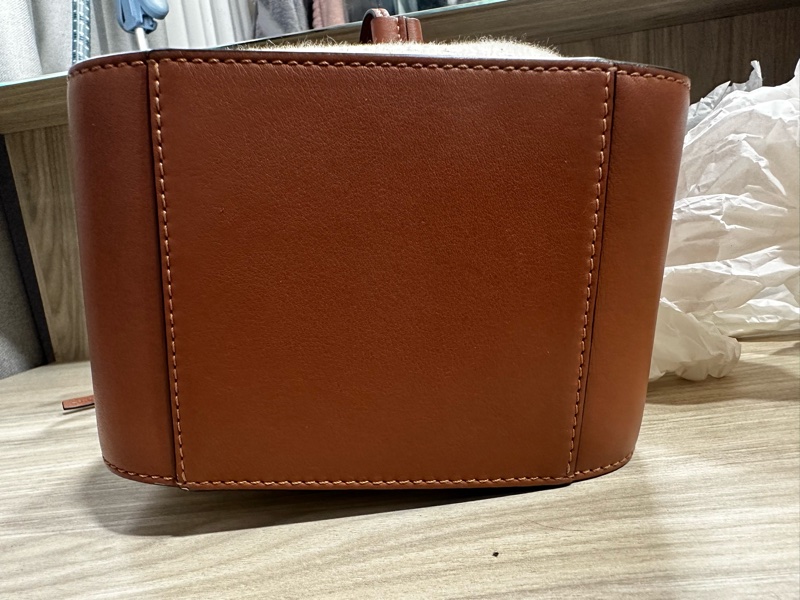 LOEWE hammock mini 小牛皮配緹花織 亞麻色+棕色(吊床包)-6