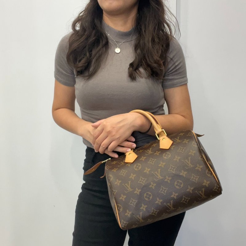 Louis Vuitton LV 老花字紋 speedy 25公分波士頓包/手提包-12