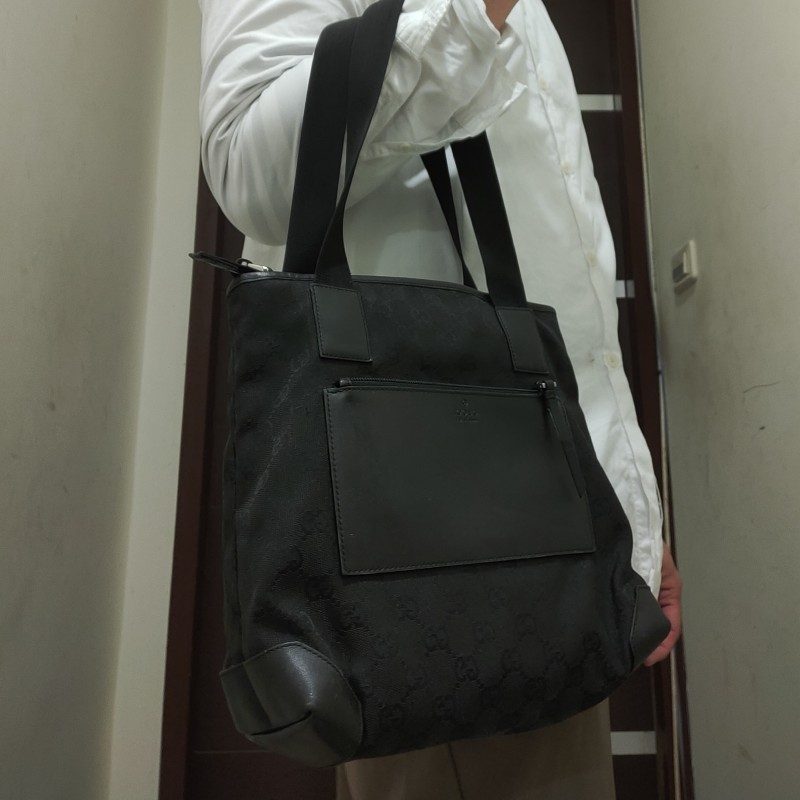 ∆聖誕限時一週降價∆㊣✨Gucci✨古馳 黑色 老花 皮革 帆布 肩背包 托特包/二手包/二手精品-18