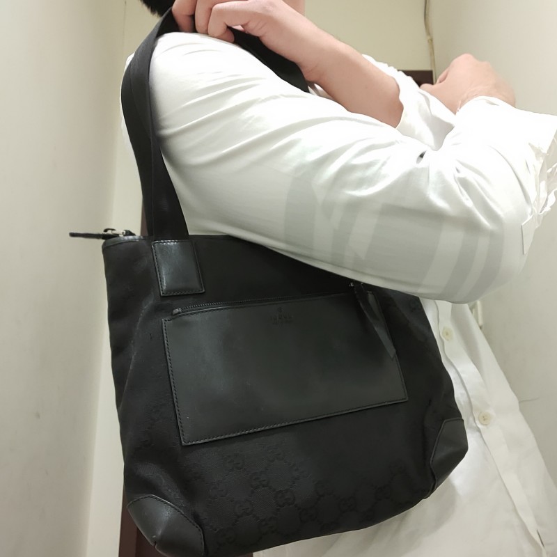 ∆聖誕限時一週降價∆㊣✨Gucci✨古馳 黑色 老花 皮革 帆布 肩背包 托特包/二手包/二手精品-19