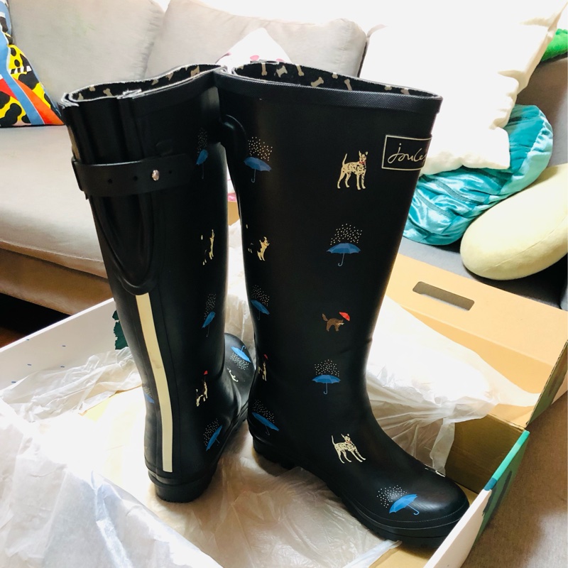Joules 黑底狗狗雨傘雨鞋-7