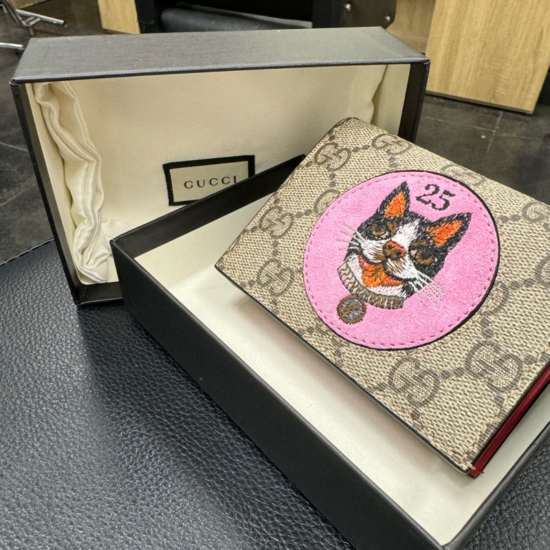 Gucci 25週年貓咪圖騰 中夾-0