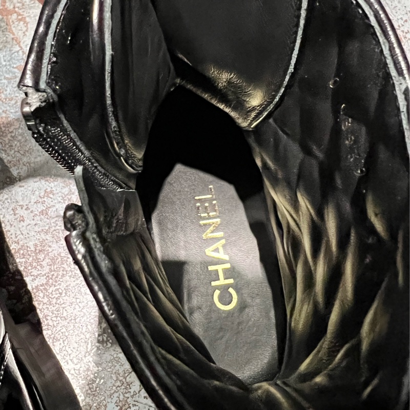 Chanel 鏈條馬丁靴短靴-皮革拼接菱格⭐️Chanel 鏈條手鍊+鞋都擁有-11