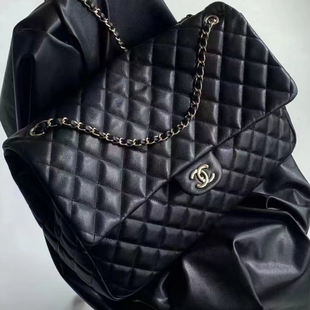 （已售出）全新全配 香奈兒機場包 黑色荔枝皮-1