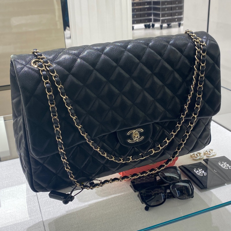 （已售出）全新全配 香奈兒機場包 黑色荔枝皮-5