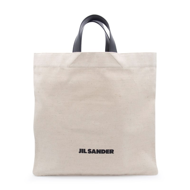 Jil Sander 皮革手柄的方形棉質書袋包/購物包《佳節年終折扣》-5