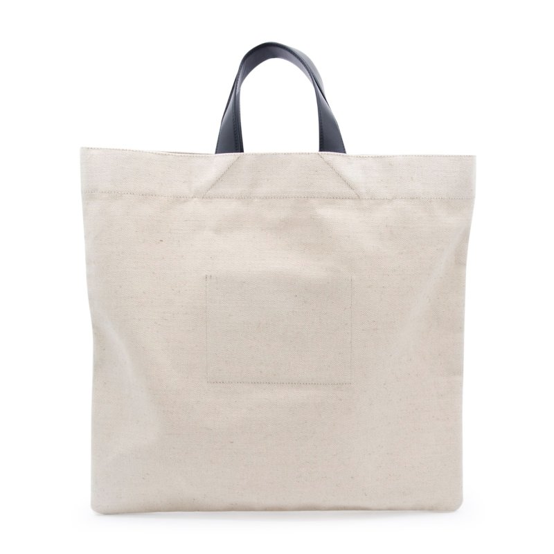 Jil Sander 皮革手柄的方形棉質書袋包/購物包《佳節年終折扣》-7