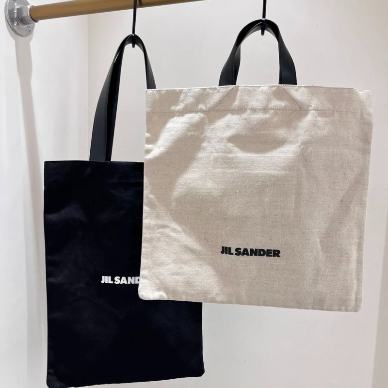 Jil Sander 皮革手柄的方形棉質書袋包/購物包《佳節年終折扣》-1