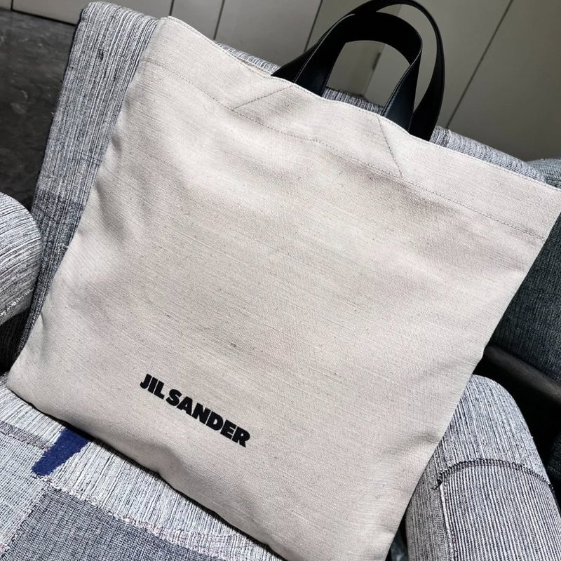 Jil Sander 皮革手柄的方形棉質書袋包/購物包《佳節年終折扣》-2