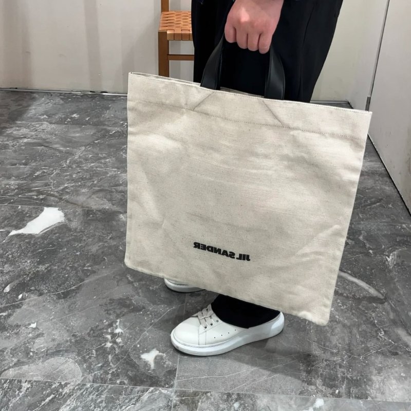 Jil Sander 皮革手柄的方形棉質書袋包/購物包《佳節年終折扣》-4