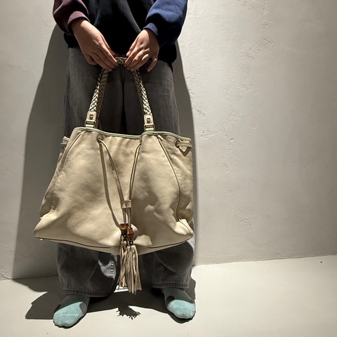GUCCI 流蘇托特包 白