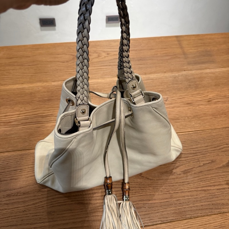 GUCCI 流蘇托特包 白-4