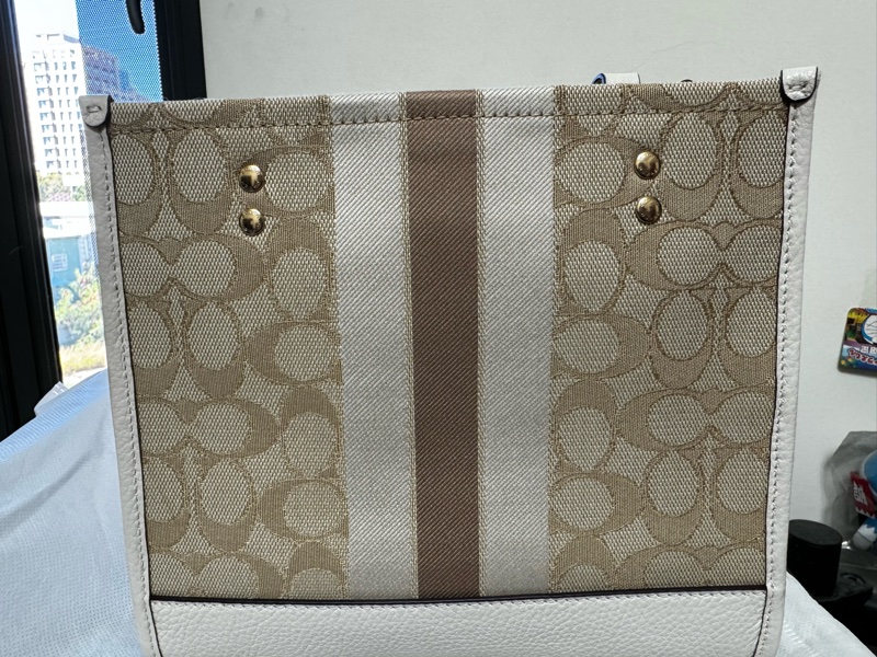 COACH DEMPSEY 22 圓標LOGO直紋手提/斜背兩用包(白)-1