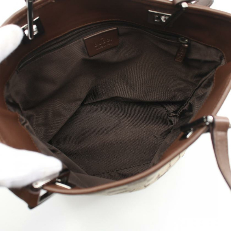 【日本直送】 GUCCI GUCCI GG帆布 手包 托特包 帆布 皮革 淺褐色 深棕色-2