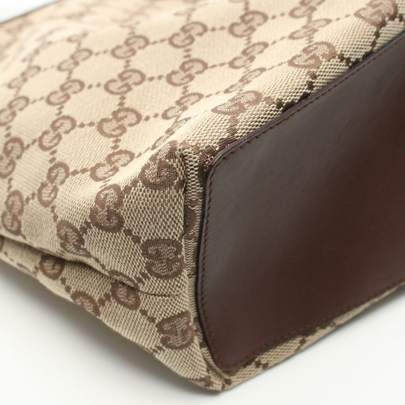 【日本直送】 GUCCI GUCCI GG帆布 手包 托特包 帆布 皮革 淺褐色 深棕色-5