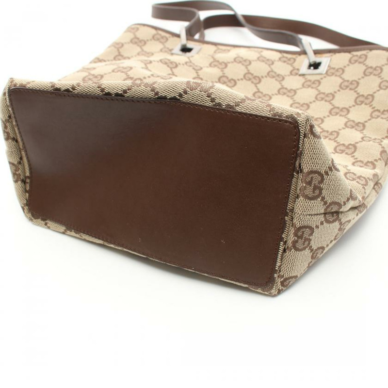 【日本直送】 GUCCI GUCCI GG帆布 手包 托特包 帆布 皮革 淺褐色 深棕色-6