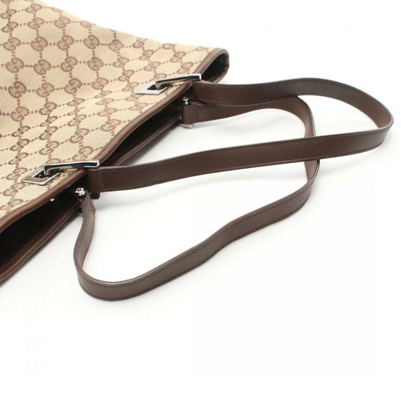 【日本直送】 GUCCI GUCCI GG帆布 手包 托特包 帆布 皮革 淺褐色 深棕色-7