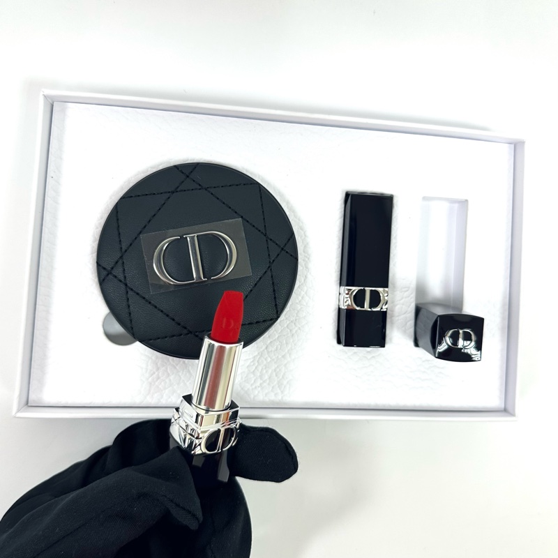 Dior 迪奧 全新 小羊皮化妝鏡 經典 口紅禮盒 88-35-1