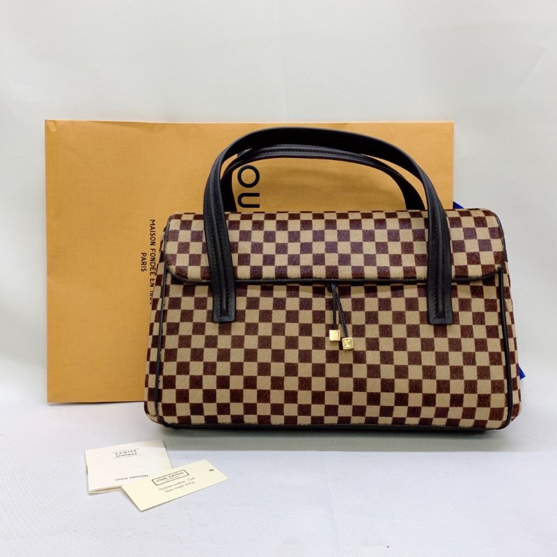 LV 棕色馬毛棋盤格手提包-0
