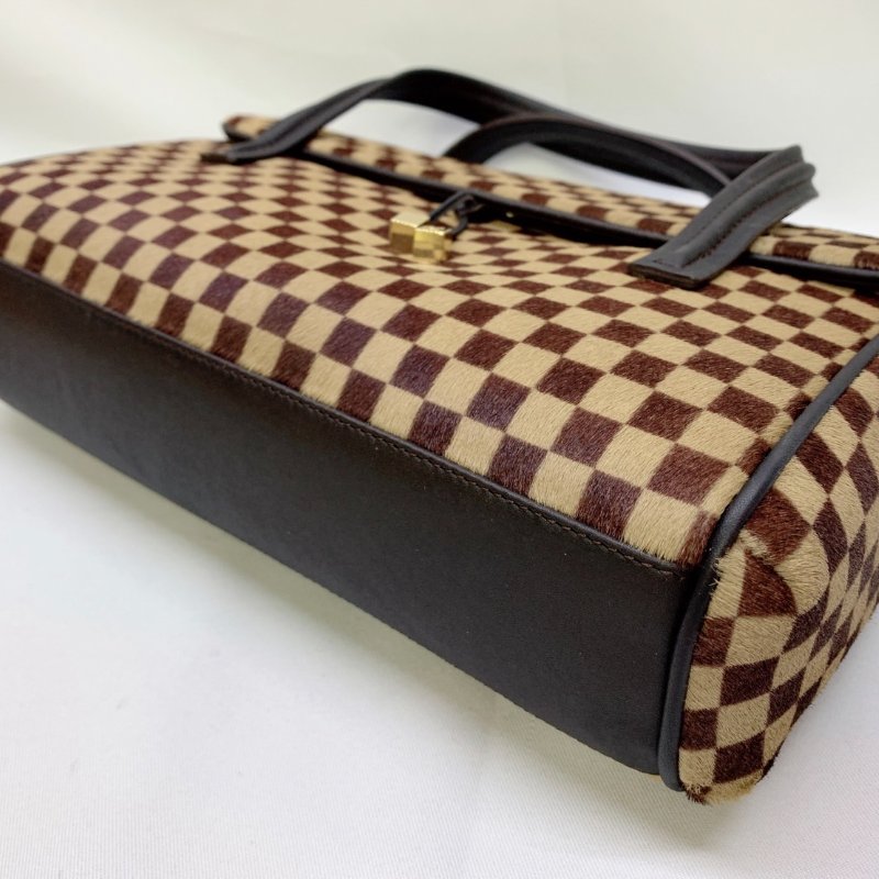 LV 棕色馬毛棋盤格手提包-12