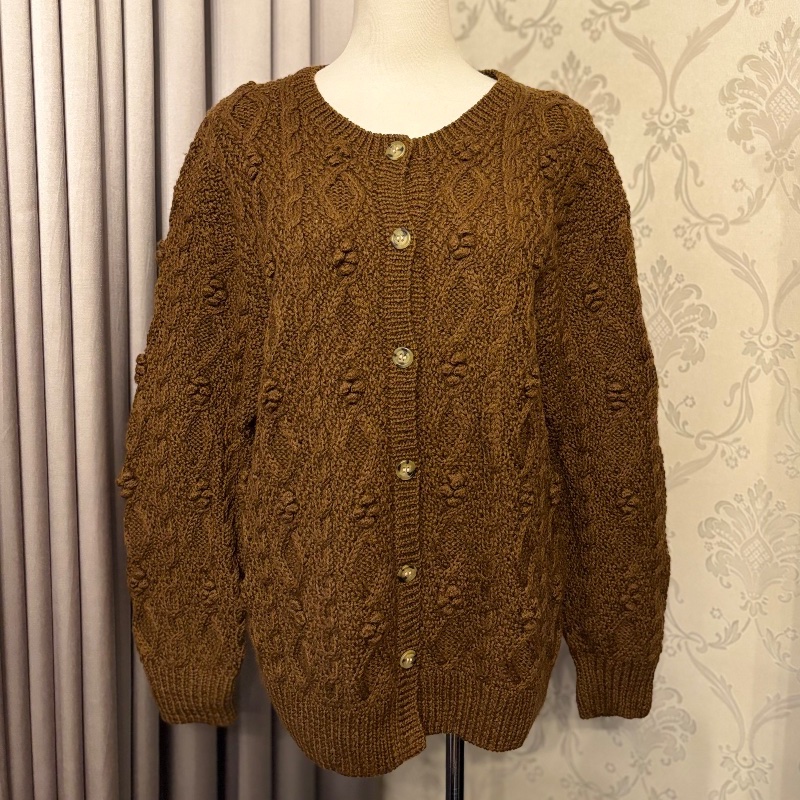 藏私·Collection_棕色編織鈕扣古著毛衣外套-0