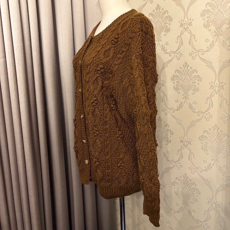 藏私·Collection_棕色編織鈕扣古著毛衣外套-1