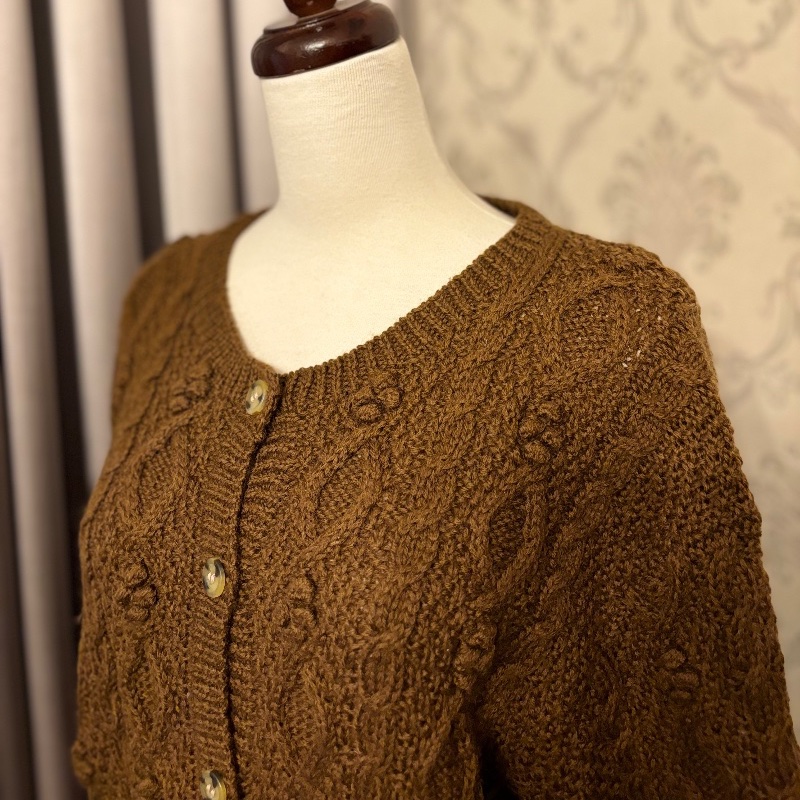 藏私·Collection_棕色編織鈕扣古著毛衣外套-2