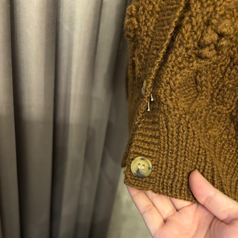 藏私·Collection_棕色編織鈕扣古著毛衣外套-3
