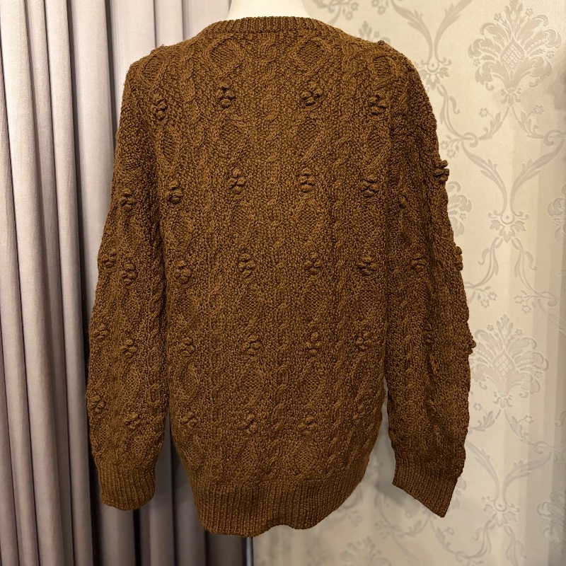 藏私·Collection_棕色編織鈕扣古著毛衣外套-4