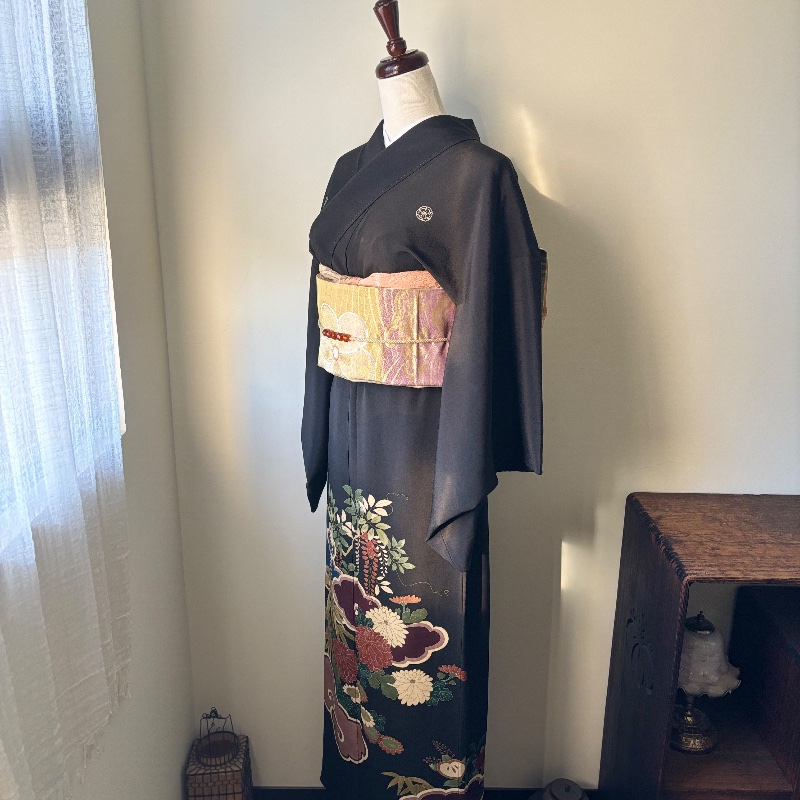 藏私·Collection_山茶花五紋付黑留袖古董和服-2