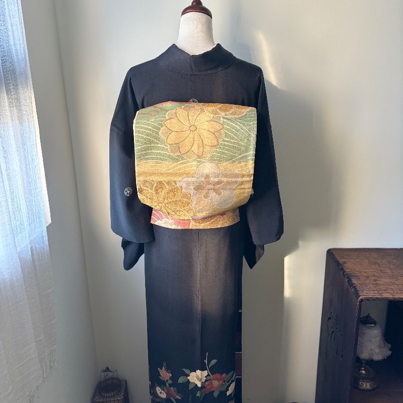 藏私·Collection_山茶花五紋付黑留袖古董和服-3