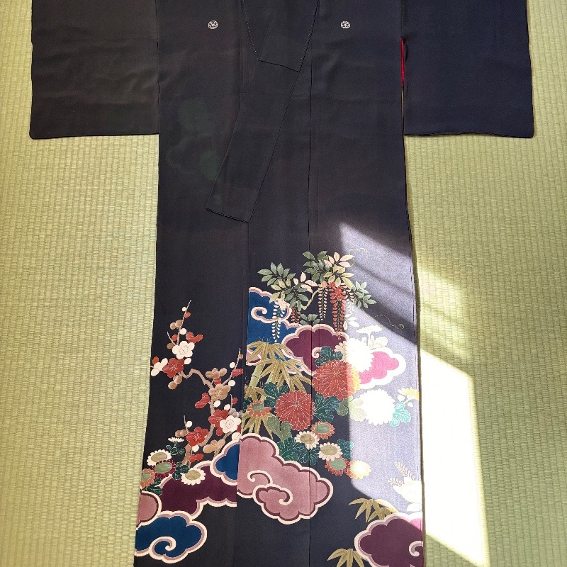 藏私·Collection_山茶花五紋付黑留袖古董和服-4