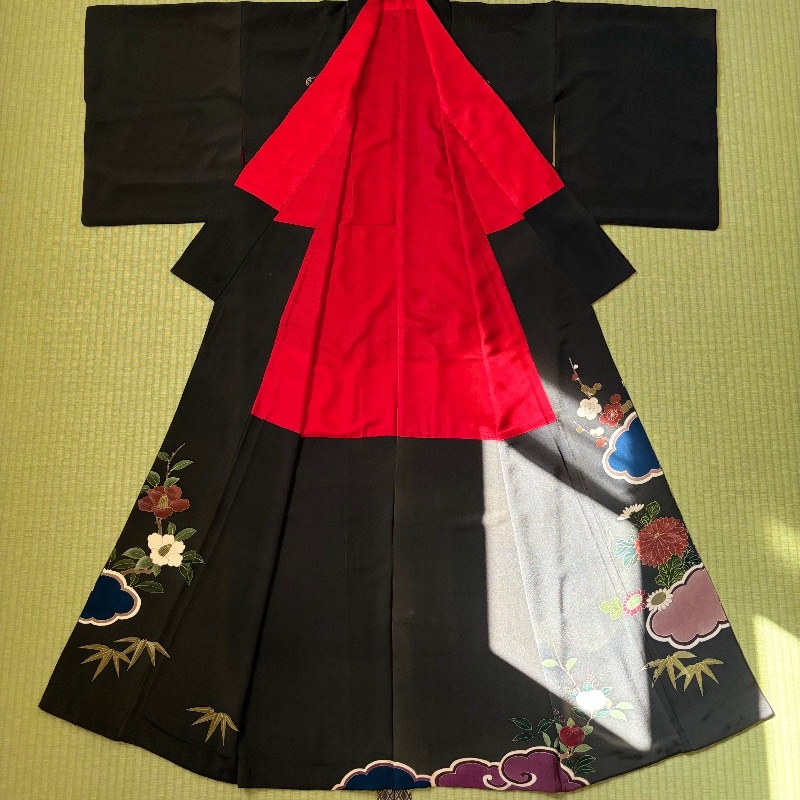 藏私·Collection_山茶花五紋付黑留袖古董和服-5