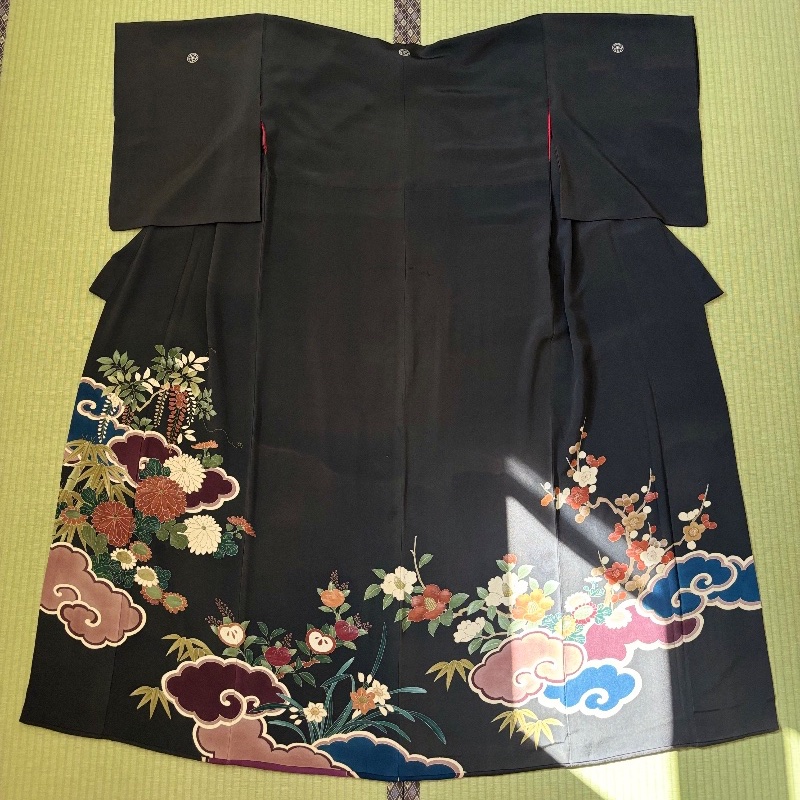 藏私·Collection_山茶花五紋付黑留袖古董和服-6