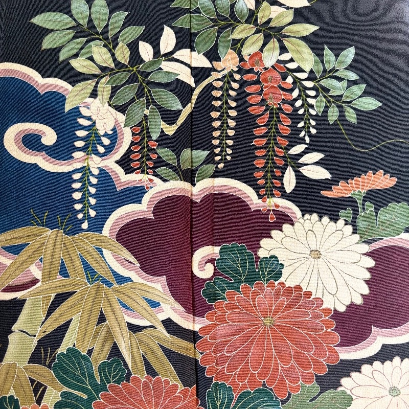藏私·Collection_山茶花五紋付黑留袖古董和服-8