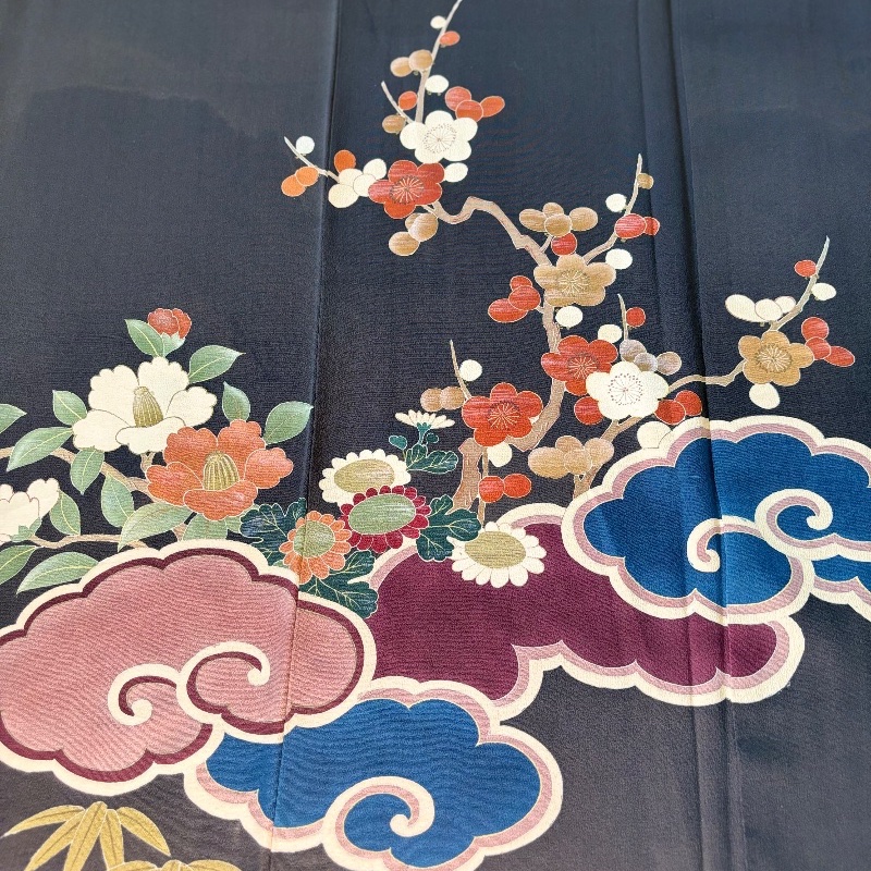 藏私·Collection_山茶花五紋付黑留袖古董和服-11