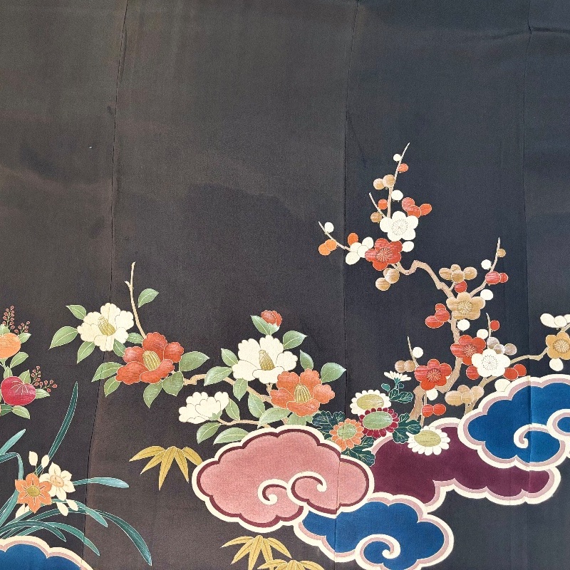 藏私·Collection_山茶花五紋付黑留袖古董和服-12