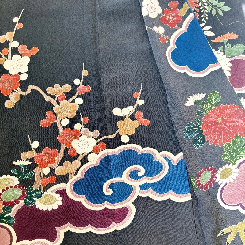 藏私·Collection_山茶花五紋付黑留袖古董和服-13